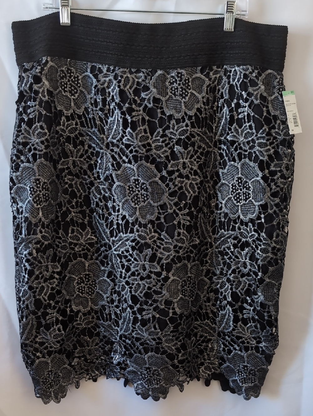 Silver Metallic Lace Midi Skirt